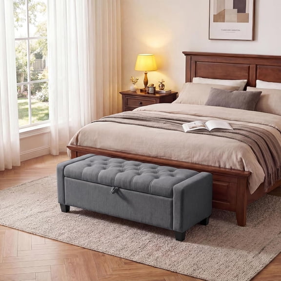 Gaderth 50.8in Storage Ottoman Bench with Safety Slow-Close Hinge, Tufted Upholstered Bench, End of Bed Bench, Ottoman with Storage for Bedroom, Living Room