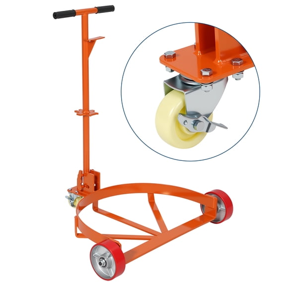 Gaderth 55 Gallon Drum Dolly, Low Profile Steel Oil Drum Caddy, 1200 Lbs Load Capacity, Barrel Drum Dollies with 3 Smooth-Rolling Wheels and Labor-Saving Handle for Garages Warehouse Workshop