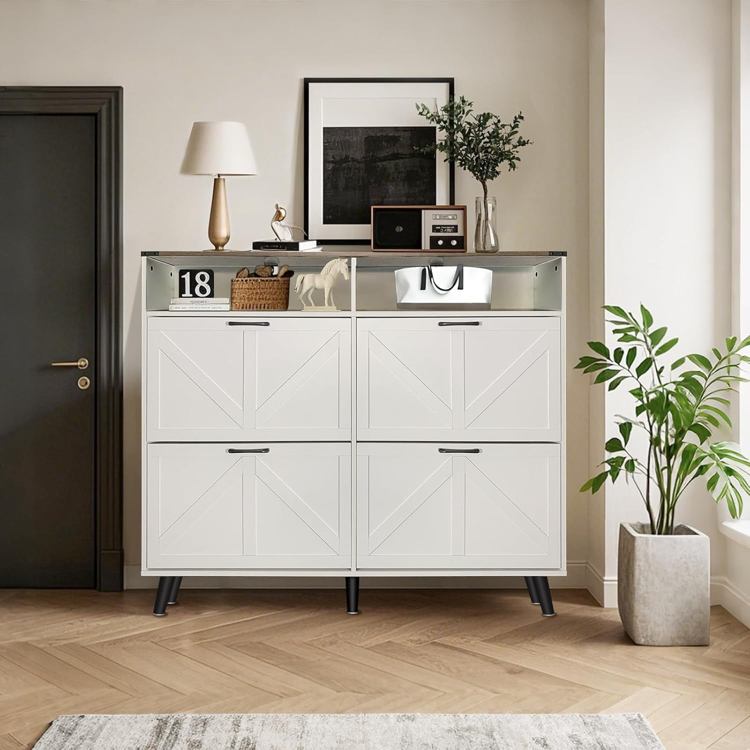 Stabilizer Storage Gaderth 55in Shoe Storage Cabinet with 4 Flip Drawers, Freestanding ...