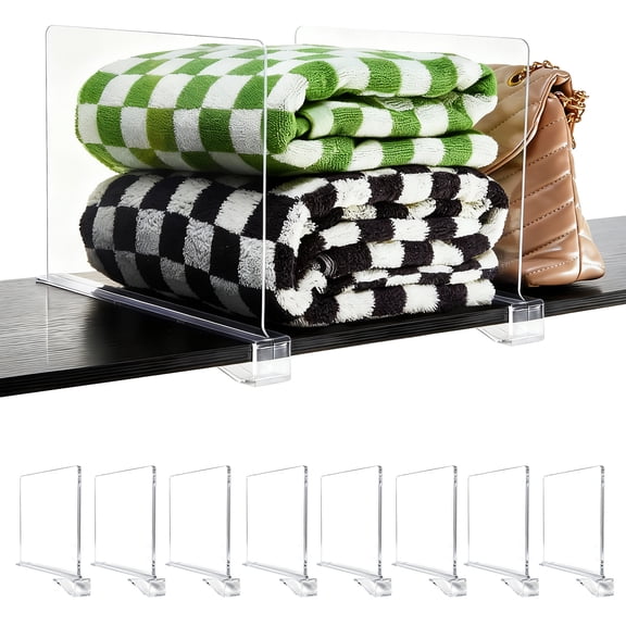 Gaderth 6 Pack Acrylic Shelf Dividers, Vertical Purse Organizer, 11.8x7.9x1.18 Inches, Clear Closet Organizers & Shelf Separators for Pantry, Wardrobe, Bookshelf, Cabinet, No-Slip Clip On Design