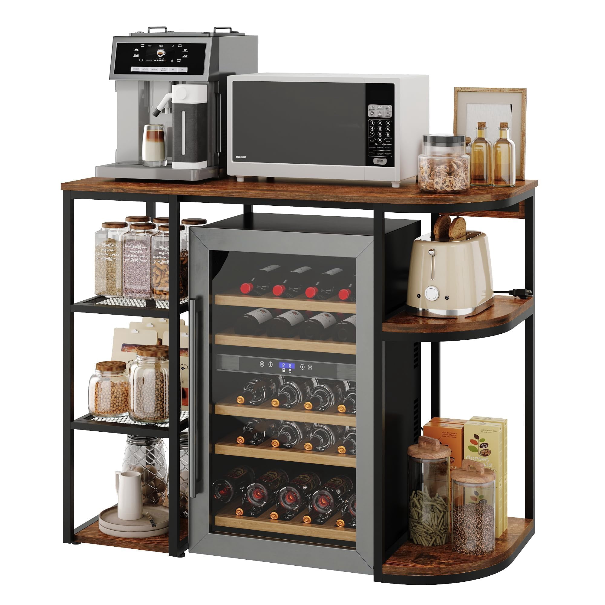 Gaderth 6 Tier Over the Fridge Organizer Rack,Mini Fridge Storage Shelf with 4 Power Outlet & Air Switch, 46.9in Sturdy Microwave Stand, Coffee Bar for Dorm or Apartment, Fits Mini Fridge