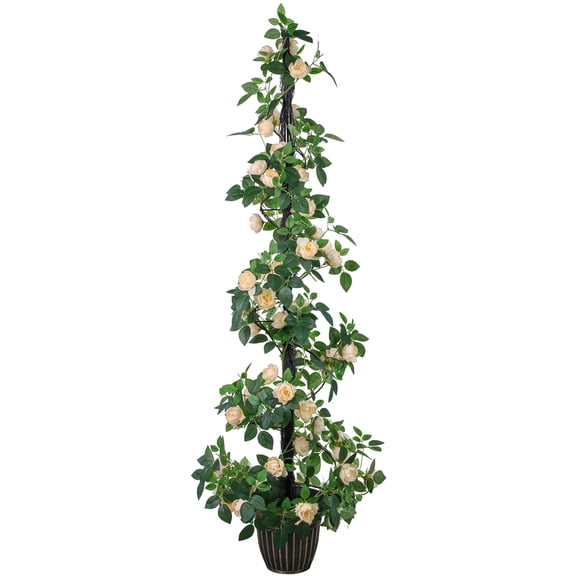 Gaderth 6ft Artificial Rose Tree in Pot - Tall Faux Golden Bloom Plant for Living Room, Bedroom & Home Decor - 180cm / Golden Bloom