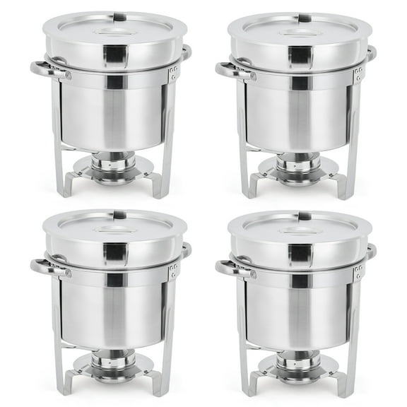 Gaderth 7 QT Soup Chafer, Stainless Steel Round Soup Warmer with Pot, Notched Lids & Fuel Holders, Commercial Food Warmer for Party, Buffet, Event & Commercial Food Service 2PCS/4PCS