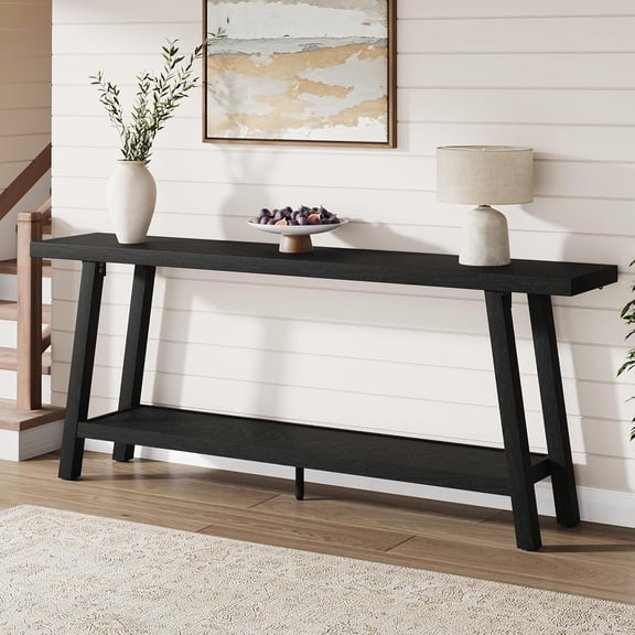 Gaderth 70.8 in Long Console Table, 14 in Narrow Sofa Table Behind Couch, Rectangular Couch Table Behind Sofa, 2-Tier Entryway Sofa Table with Open Shelf, 350 Lb Capacity