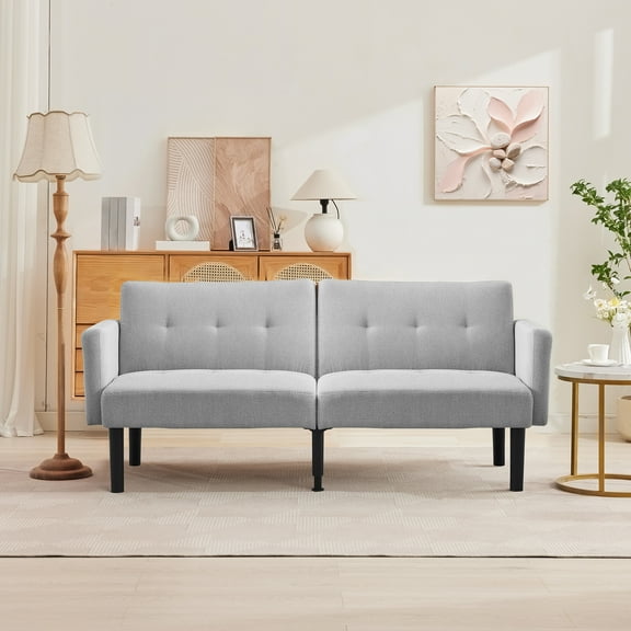 Gaderth 75.5" Futon Sofa Bed with Wooden Frame, Convertible Sleeper Sofa Couch, Vertical Pattern Modern Loveseat, Space-Saving Couch Bed for Living Room, Guest Room