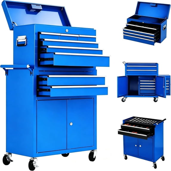 Gaderth 8-Drawer Rolling Tool Chest, Assembled Tool Chest with Wheels, 2-in-1 High Capacity Tool Storage with Detachable Top Cabinet for Garage, Workshop