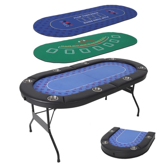 Gaderth 8 Player Poker Table with 2 Interchangeable Game Mats, Texas Holdem and Blackjack with Deepen Cup Holders & Padded Rails,No Assembly Instant Play for Home Party