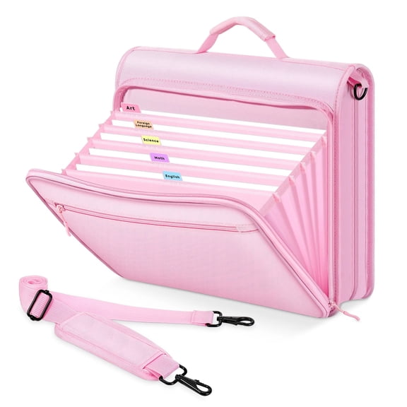 Gaderth Accordion File Organizer with 3 Ring Zipper Binder, Pockets Expanding File Folder, Portable Oxford Binder Organizer with Handle and Shoulder Strap for Office School Business