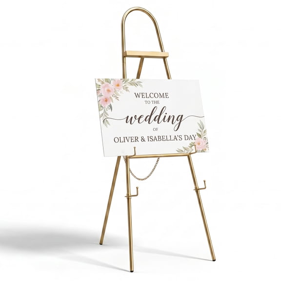 Gaderth Adjustable Gold Metal Easel Stand for Weddings & Events – Collapsible Tripod Display Rack for Signs, Posters, Mirrors, Art, Photos – Floor Standing Exhibition Holder – 45×160cm, Gold