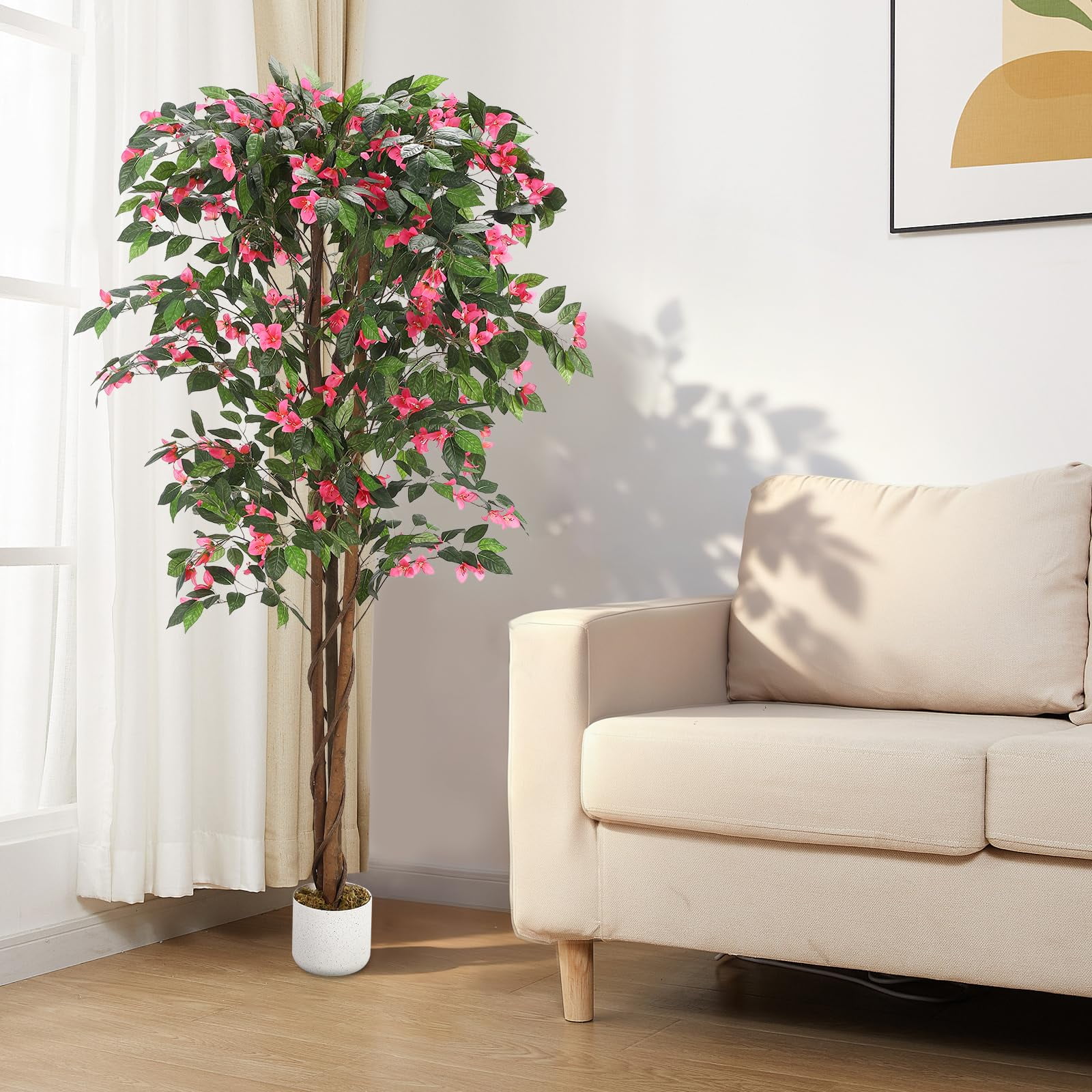 Gaderth Artificial Bougainvillea Tree 6FT, Maintenance-Free Artificial Bougainvillea Plants Indoor & Outdoor, Fake Tree with Silk Flowers in Pot for Home Office Garden Decor
