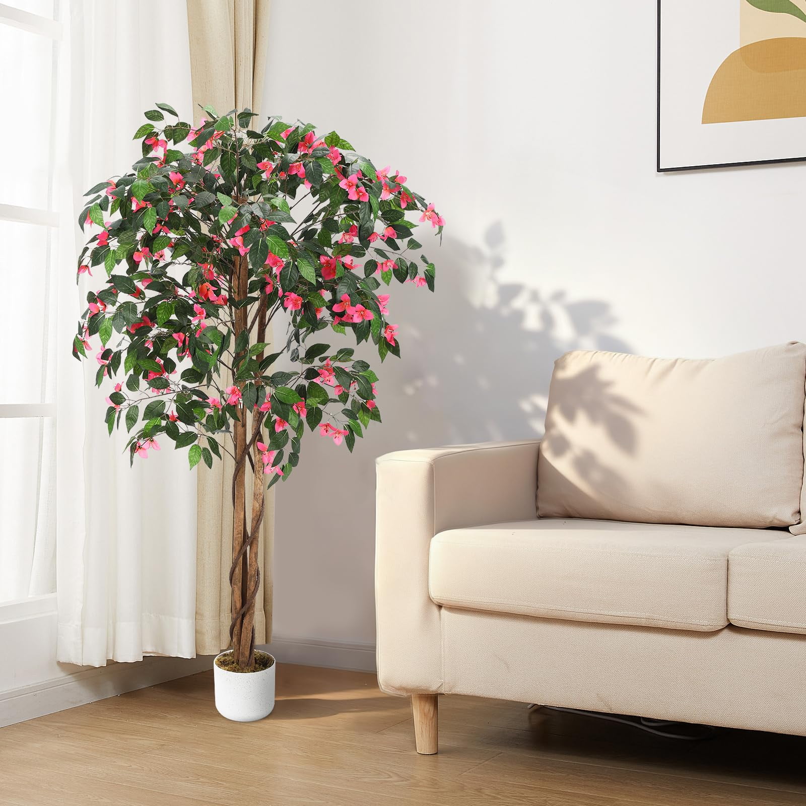 Gaderth Artificial Bougainvillea Tree 6FT, Maintenance-Free Artificial Bougainvillea Plants Indoor & Outdoor, Fake Tree with Silk Flowers in Pot for Home Office Garden Decor