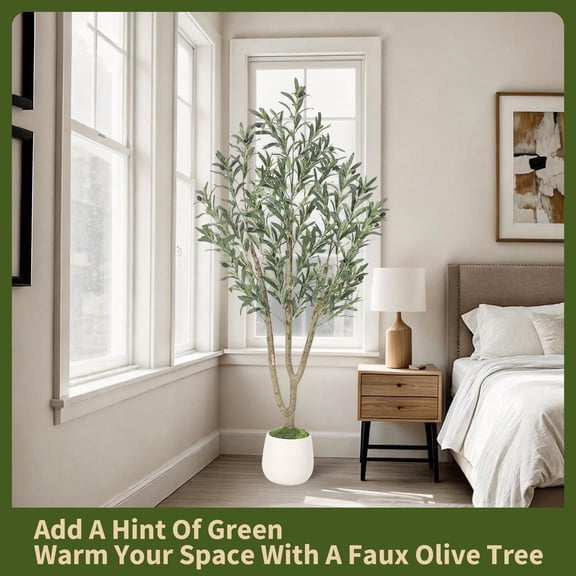 Gaderth Artificial Olive Tree, Low Maintenance Evergreen Faux Olive Plant with Bendable Foliage Stems, Anti-Slip Tapered Pot & Wind-Resistant Stable Base