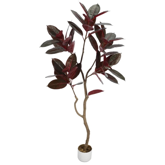 Gaderth Artificial Rubber Plant with Pot, Artificial Fiddle Leaf Fig Tree, Realistic Faux Indoor Plant, Lifelike PEVA Leaves Evergreen Decorative Tropical Plant for Home, Office, Living Room