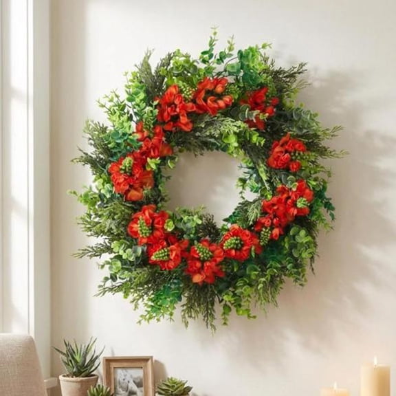 Gaderth Artificial Spring Summer Wreaths, 20 Inch Artificial Dragon Beard Flower Wreath, Greenery Wreath for Front Door, Porch, Wall, Indoor Outdoor Home Decor, Year-Round Accent for Farmhouse