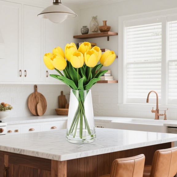 Gaderth Artificial Tulip Flowers In Glass Vase With Faux Water, 13.78" Real Touch White Tulip Flowers For Table Centerpiece Home Farmhouse Resto Wedding Decoration