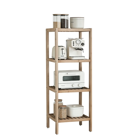 Gaderth Bamboo Shelf,4-Tier Bamboo Storage Shelf,Multifunctional Shelving Unit,Corner Shelf With Slatted Shelves,Plant Flower Stand Storage Rack For Kitchen Bathroom Office Balcony Entryway