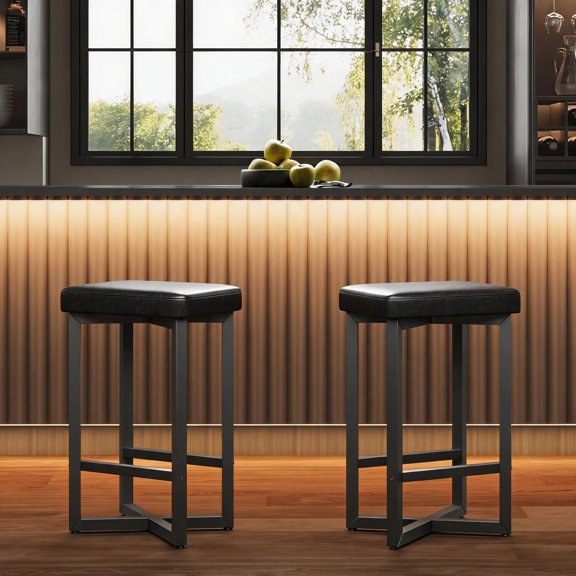 Gaderth Bar Stools, 24.6" Upholstered Counter Stools,Heavy-Duty Metal x-Frame With Built-In Footrest, Modern Industrial Bar Height Stools For Kitchen Island/Home Bar/Dining,2pcs/4pcs