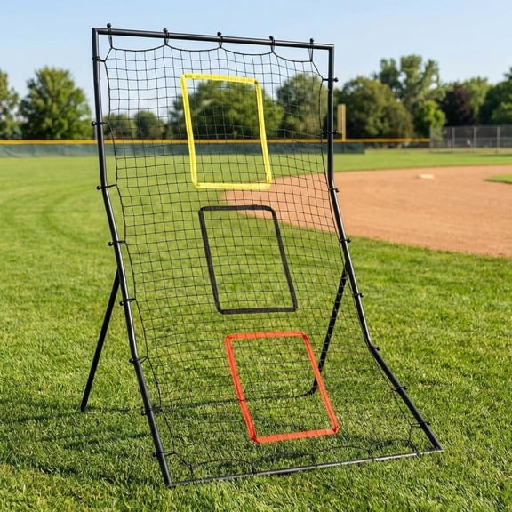 Gaderth Baseball Practice Net. 6 ft x 4 ft Pitching & Fielding Rebounder with 3 Goal Zones. Softball Training Aid. Pitching net with Strike Zone . Baseball&Softball Practice net with Sturdy Bow