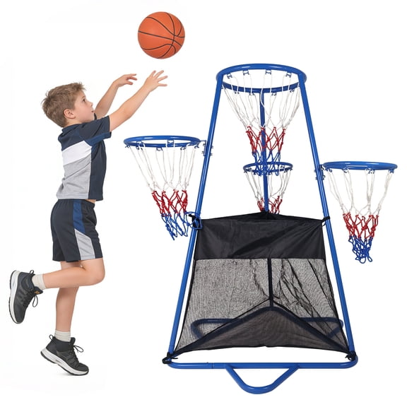 Gaderth Basketball Hoop for Kids 4-Hoop, Multi-Level Toddler Basketball Hoop for Kids 3-5 Stable & Sturdy Stand with Non-Slip Floor, Indoor and Outdoor Basketball Toy Set