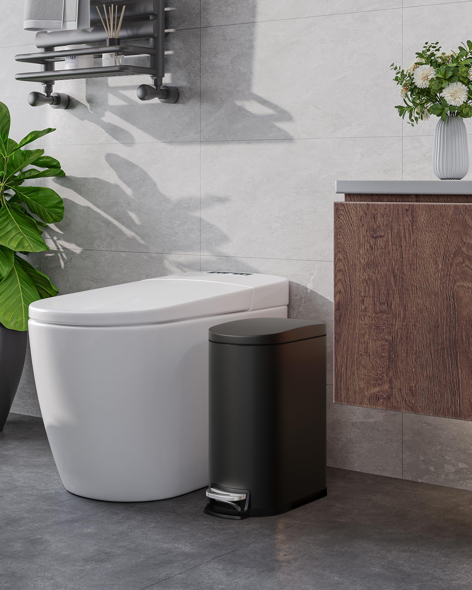 Gaderth Bathroom Trash Can, 2.6-Gallon (10L) Trash Bin, Small Trash Can With Lid For Small Spaces, Stainless Steel Garbage Can, Soft Close Bathroom Garbage Can With Lid,Diaper Disposal Bin