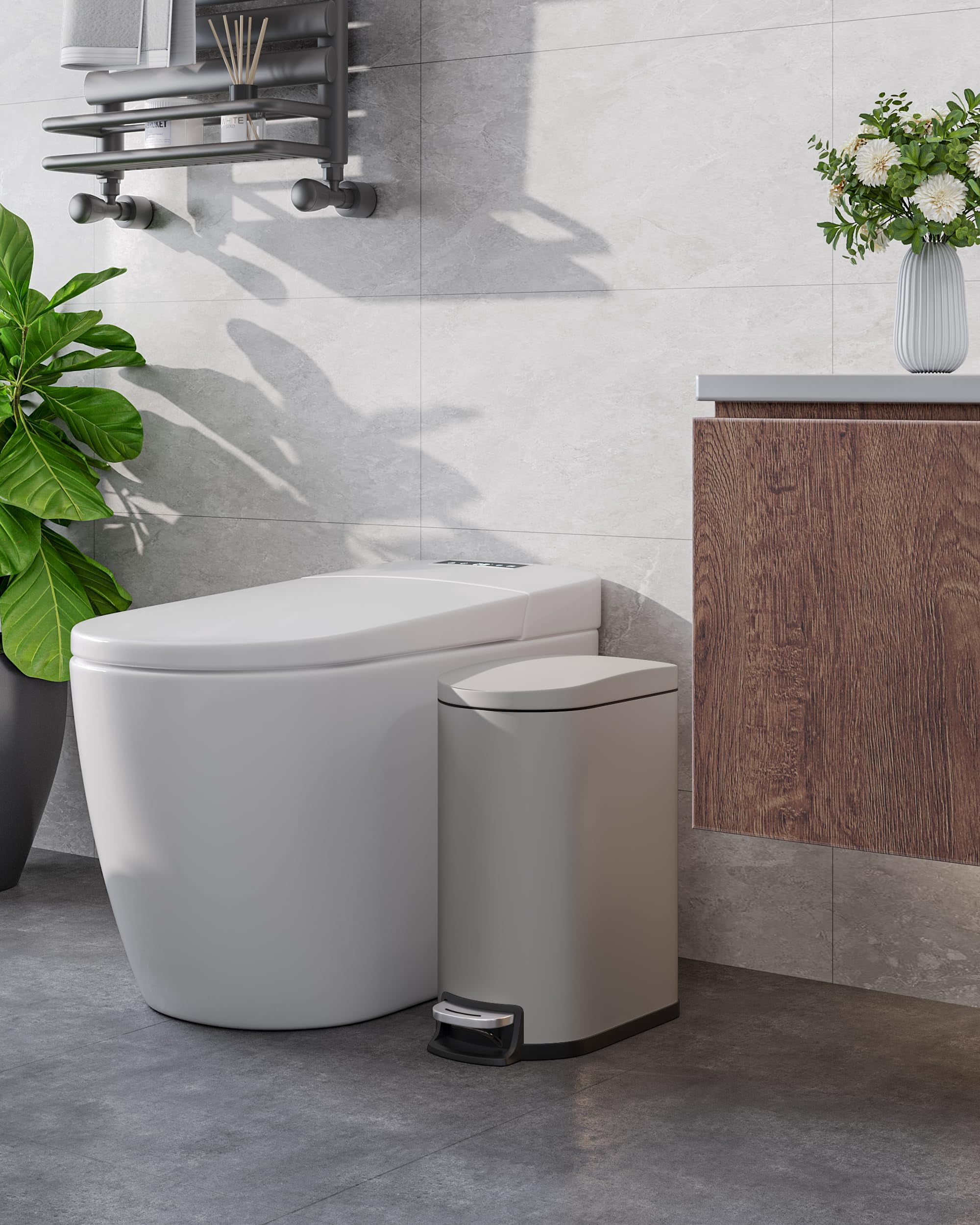 Gaderth Bathroom Trash Can, 2.6-Gallon (10L) Trash Bin, Small Trash Can With Lid For Small Spaces, Stainless Steel Garbage Can, Soft Close Bathroom Garbage Can With Lid,Diaper Disposal Bin