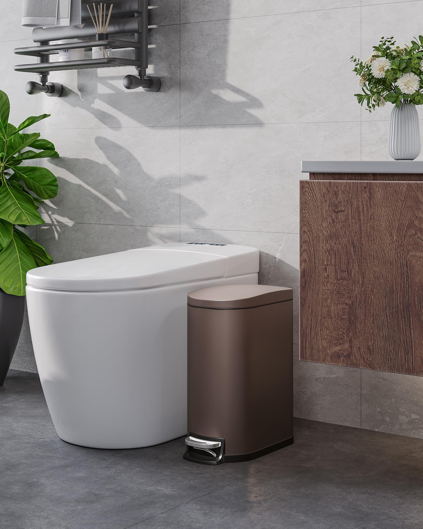 Gaderth Bathroom Trash Can, 2.6-Gallon (10L) Trash Bin, Small Trash Can With Lid For Small Spaces, Stainless Steel Garbage Can, Soft Close Bathroom Garbage Can With Lid,Diaper Disposal Bin