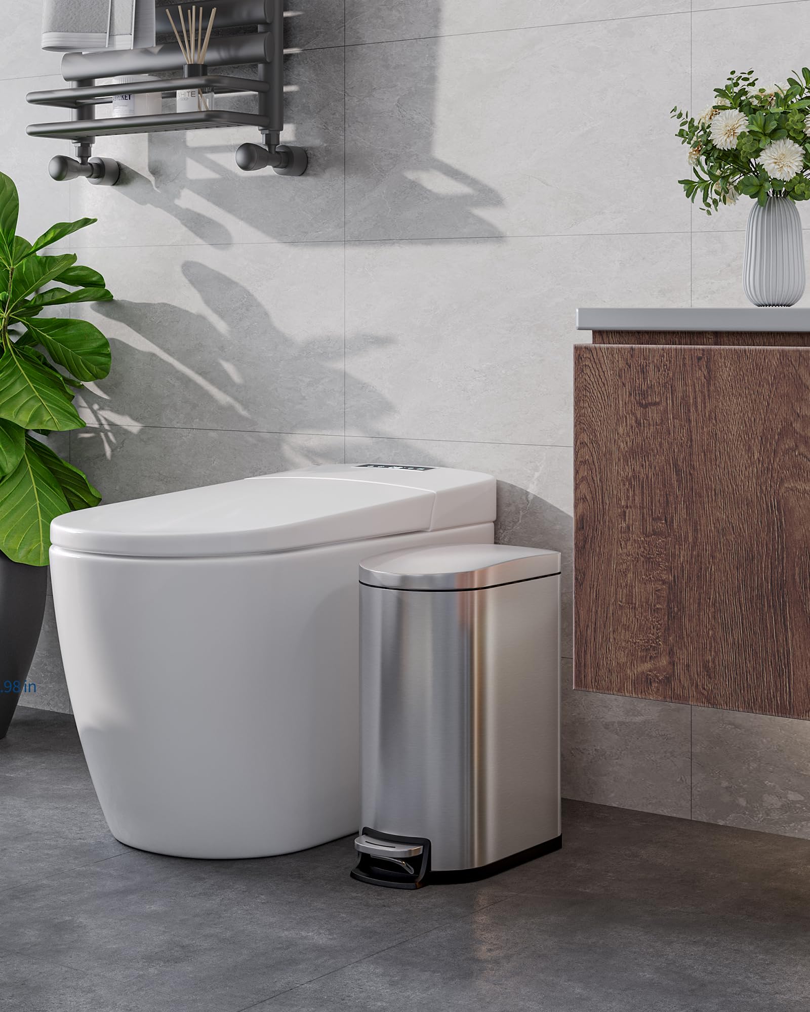 Gaderth Bathroom Trash Can, 2.6-Gallon (10L) Trash Bin, Small Trash Can With Lid For Small Spaces, Stainless Steel Garbage Can, Soft Close Bathroom Garbage Can With Lid,Diaper Disposal Bin