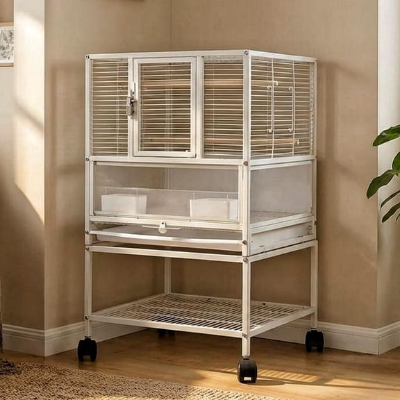 Gaderth Bird Cage with Wheels, 40 Inch Parakeet Cage with Top Stand, 3 in 1 Bird Carrier, Durable Wrought Iron Parakeet Cage for Small/Medium Birds