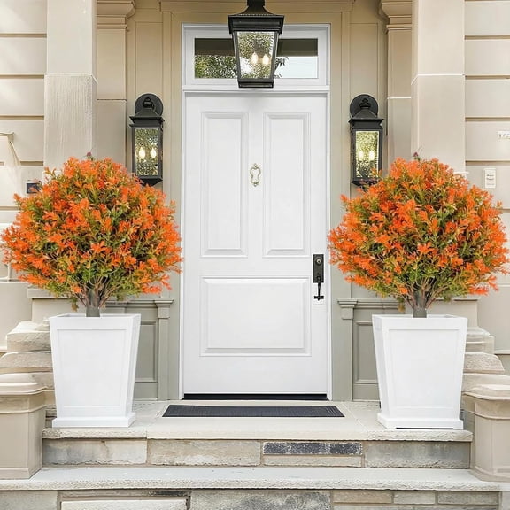 Gaderth Boxwood Topiary Bush, 2 Pack Artificial Topiary with Ground Spike, Evergreen Plants Topiary Ball Tree, Fake Greenery Shrub Faux Plant Fall Decorations Flower for Garden Yard Porch