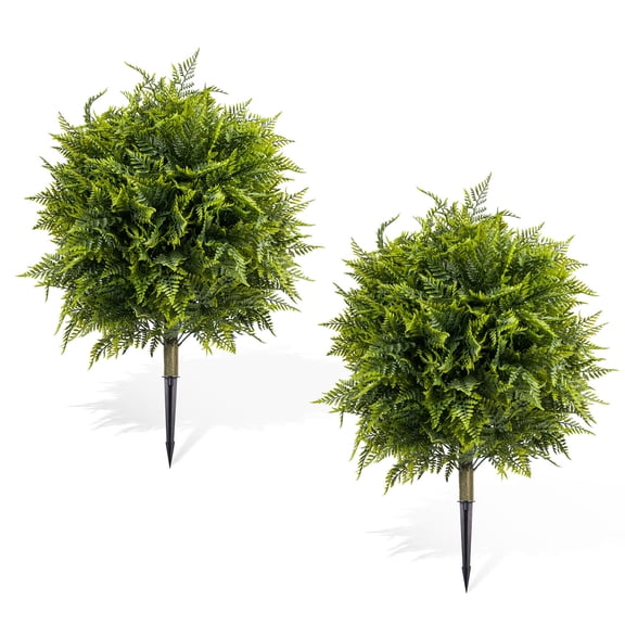 Gaderth Boxwood Topiary Bush, 2 Pack Artificial Topiary with Ground Spike, Evergreen Plants Topiary Ball Tree, Fake Greenery Shrub Faux Plant Fall Decorations Flower for Garden Yard Porch