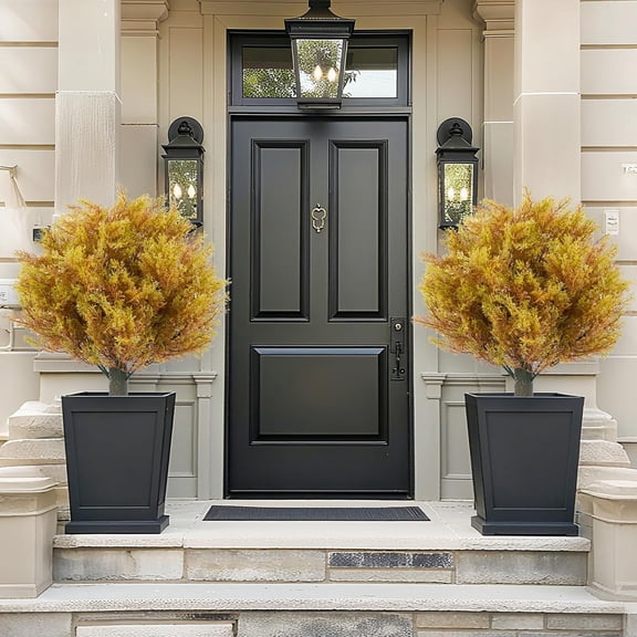 Gaderth Boxwood Topiary Bush, 2 Pack Artificial Topiary with Ground Spike, Evergreen Plants Topiary Ball Tree, Fake Greenery Shrub Faux Plant Fall Decorations Flower for Garden Yard Porch