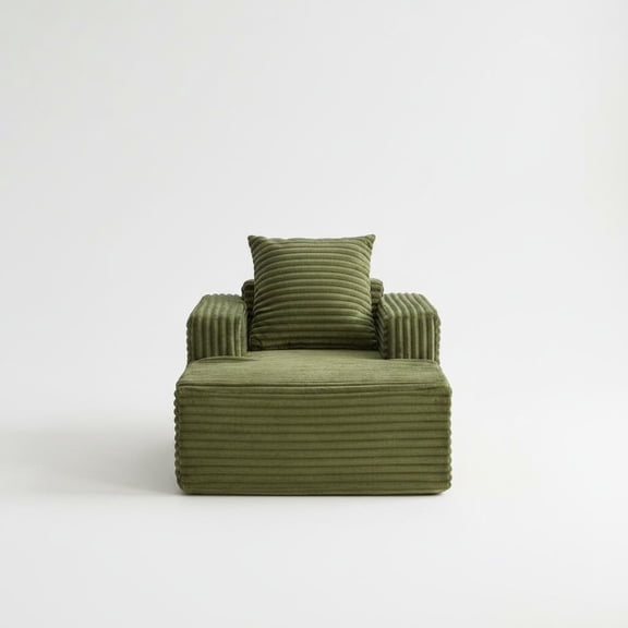 Gaderth Comfy No-Assembly Cloud Mini Chaise Lounge Chair – 45'' Corduroy Single Sofa Couch with Deep Seat & Armrests – Modern Sleeper for Living Room, Bedroom, Reading Nook – Green (Corduroy | green)