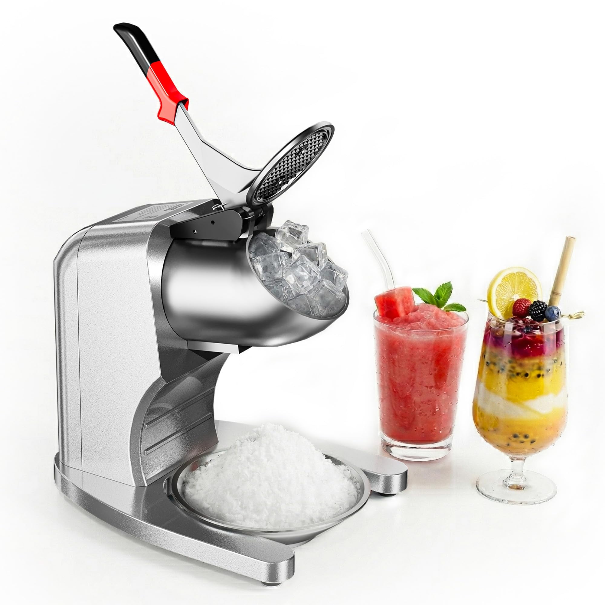 Gaderth Commercial Ice Crusher 250LBS/H, Ice Crusher Shaver, 350W Electric Snow Cone Machine with Electric 4 Blades Snow Cone Maker, 2000RPM, Hopper Shaved Ice Maker with Bowl & Cover