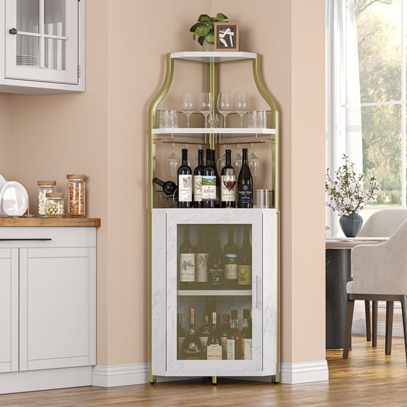 Gaderth Corner Bar Cabinet With Wine Rack,Industrial Wine Bar Cabinet,Liquor Cabinet,Coffee Bar,Sideboard Buffet Cabinet With Glass Holder,Mesh Door For Kitchen Dining Living Home Bar