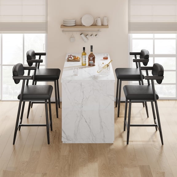 Gaderth Counter Height Bar Stools Set of 2, Modern Bar Stools Set With Footrest for Kitchen Island, 26" Counter Height Barstools, Upholstered Accent Barstools With Back, Wider Seat