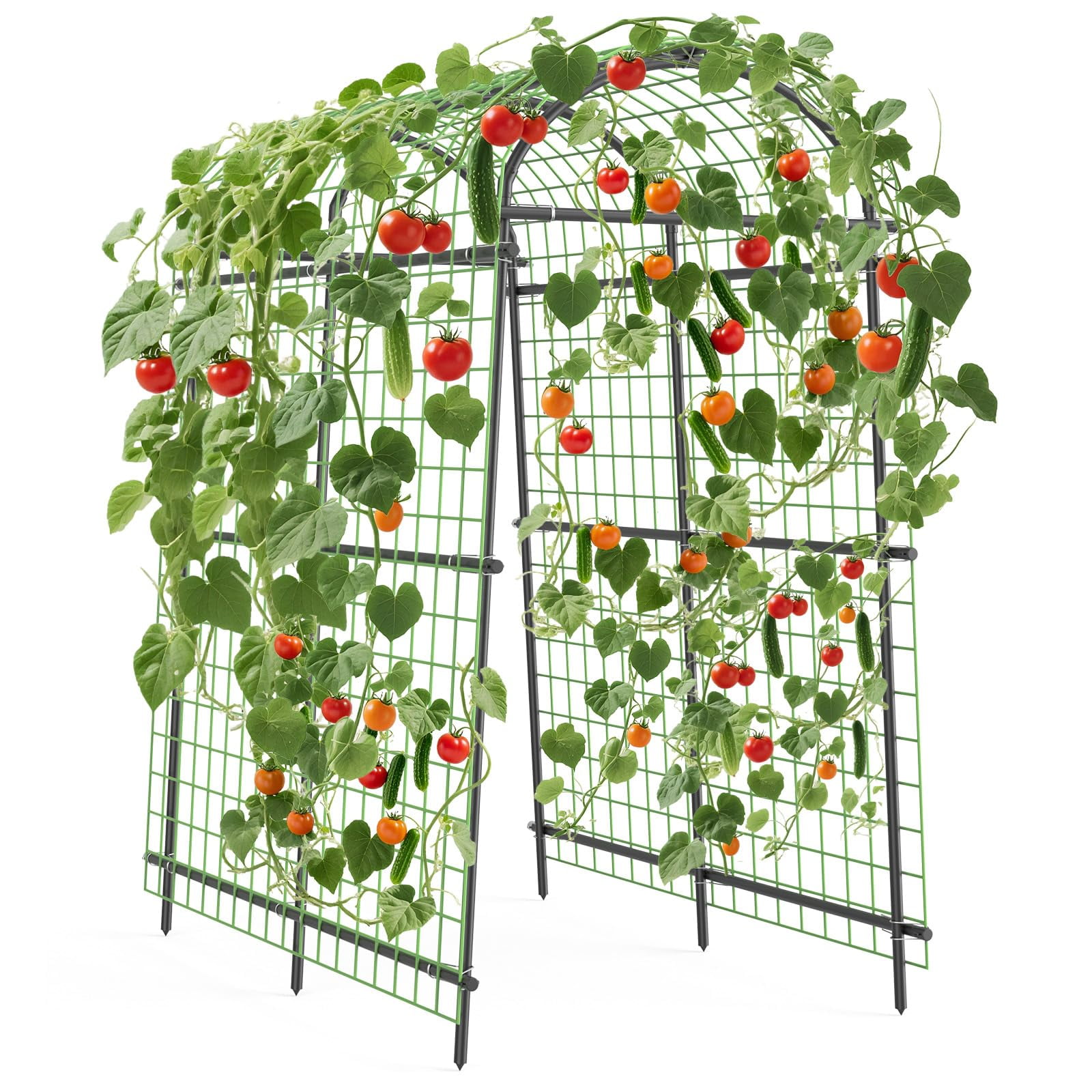 Gaderth Cucumber Trellis, Adjustable Garden Arch Trellis, Metal Arch Vegetables Trellis, 7.5FT Metal Arbor with Climbing Net, Weather-Resistant Pergola for Vines, Roses, Vegetables & Flowers, Sturdy