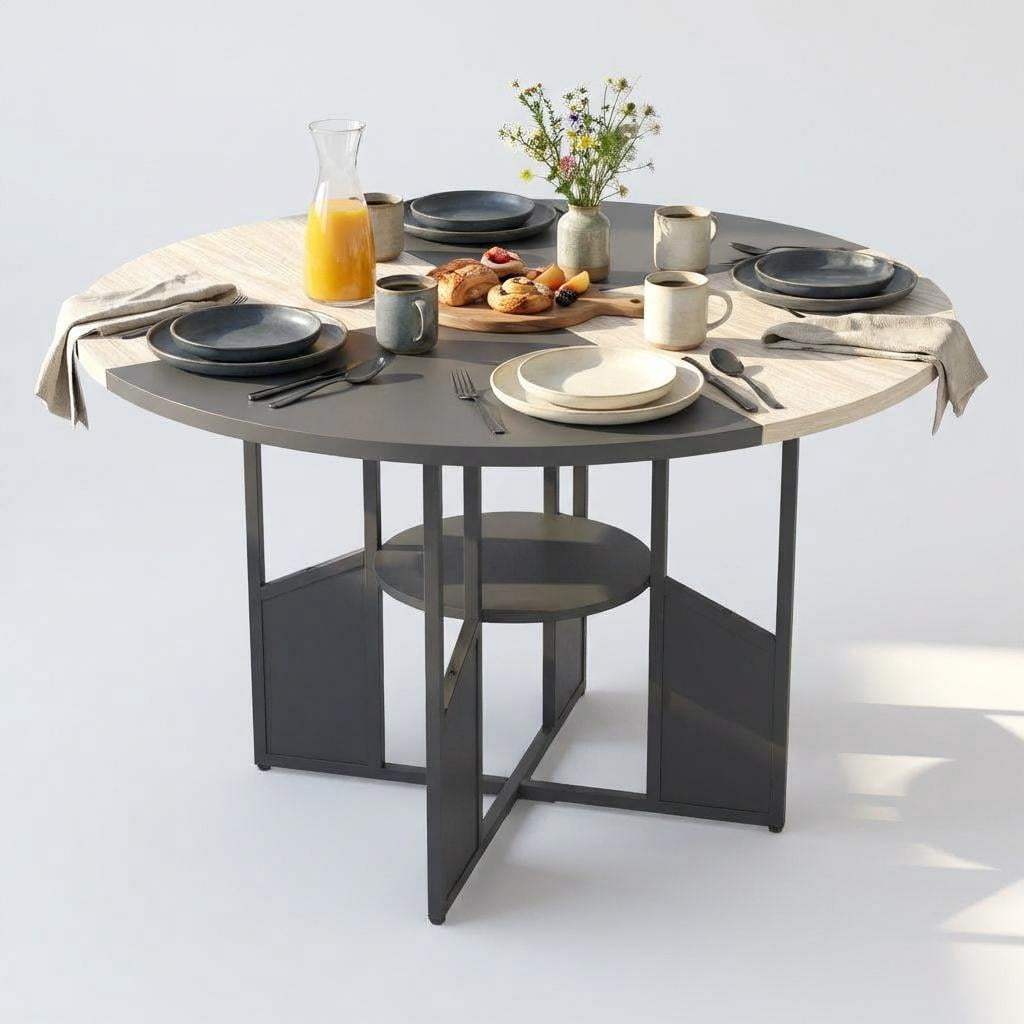 Gaderth Dining Table, 60 Inch Round Dinner Table For 4-6, Modern Round ...