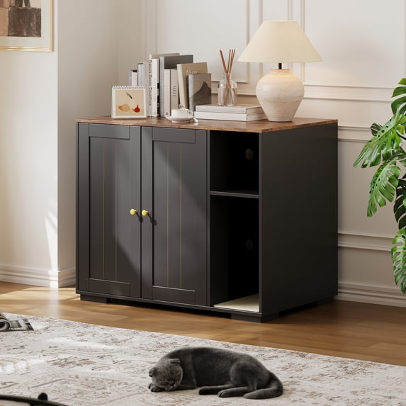 Gaderth Dog-Proof Large Cat Litter Box Enclosure with Scratch Pad, Multi-Functional Indoor Cat House, Large Automatic Litter Box Furniture for Placing Self-Cleaning Litter Box
