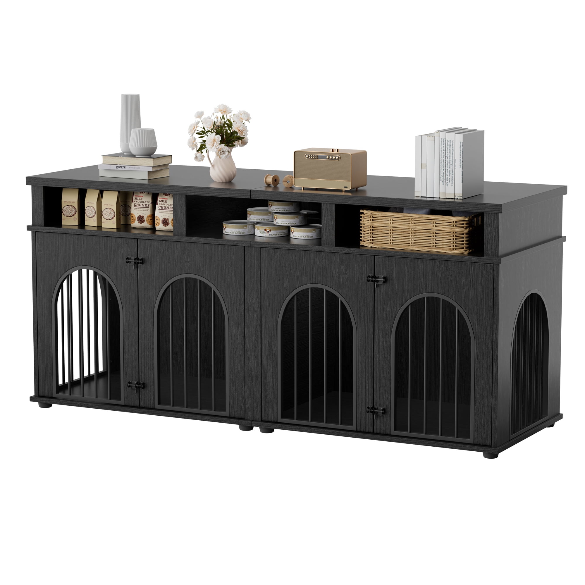 Gaderth Double Dog Crate Furniture 71 in Dog Kennel Furniture for 2 ... - Puppy Crate Shelves For Storage