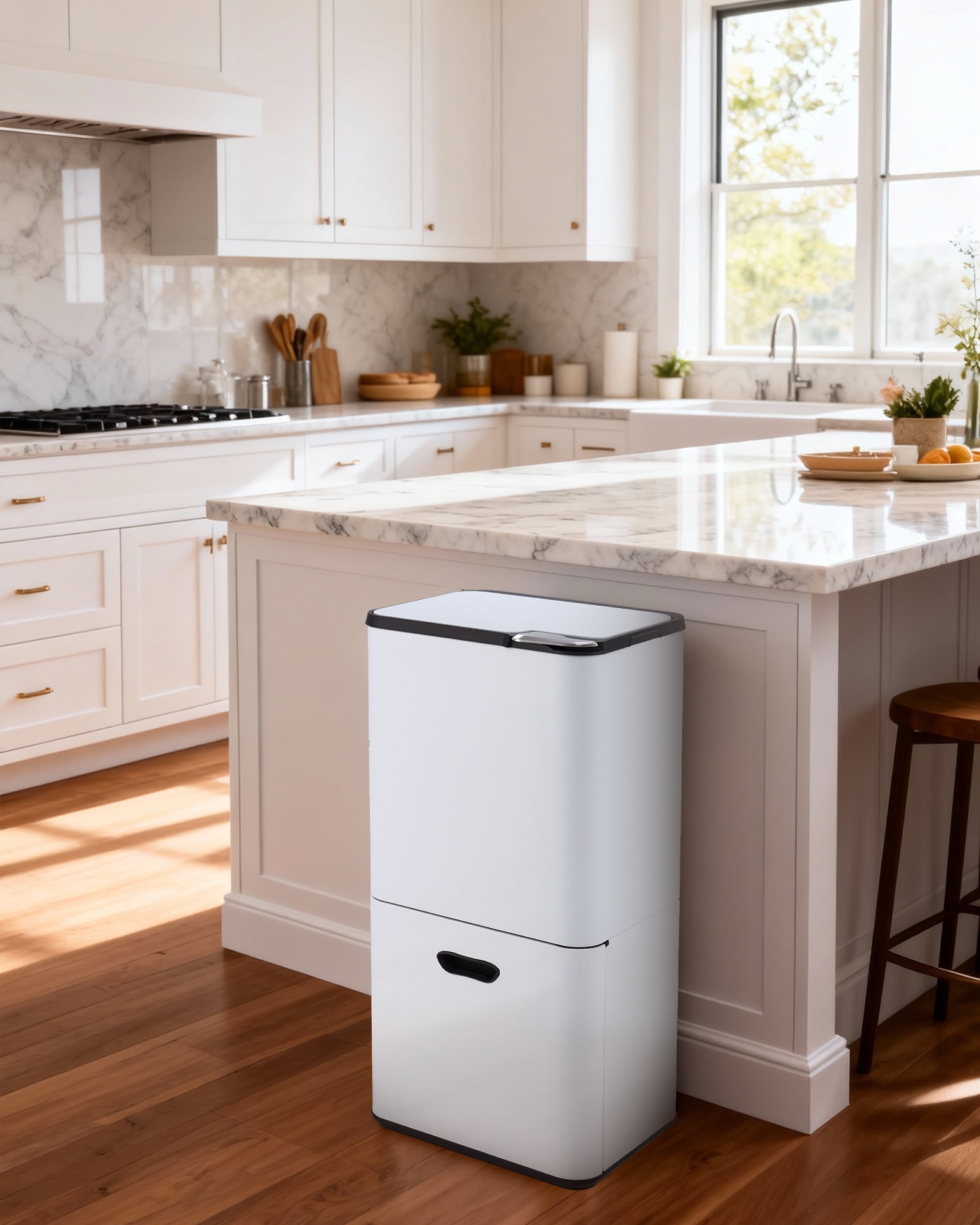 Gaderth Dual Compartment Kitchen Trash Can 16 Gallon,Stainless Steel ...