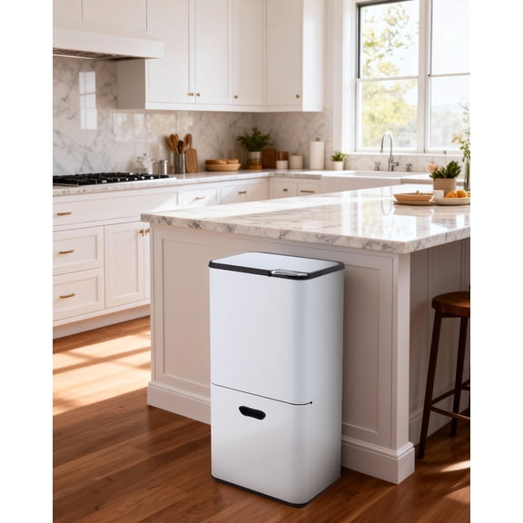 Gaderth Dual Compartment Kitchen Trash Can 16 Gallon,Stainless Steel Indoor Recycling & Garbage Bin Combo,Removable Buckets, Odor Control, Pull-Out Compost Bin, Large Capacity, Fingerprint