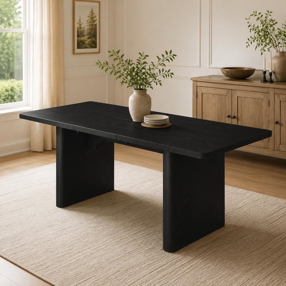 Gaderth Farmhouse Extendable Rectangular Dining Table, 63"-84.65" Expanding Kitchen & Dining Room Table, Rounded Corners, Seats 6-10 - Black