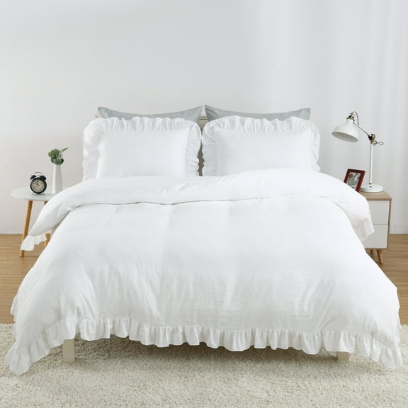 Gaderth Farmhouse Ruffle Bedding Set, Soft Microfiber All Season Shabby Chic Bed Comforter Set 3 Pieces(1 Ruffle Comforter 2 Pillowcases),Soft Breathable Bedding Comforter Quilt Cover