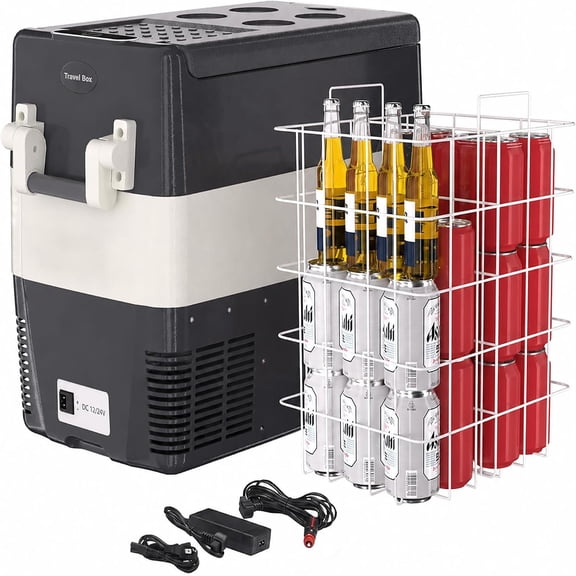 Gaderth Fast Cooling 12V Car Refrigerator， Portable Electric Cooler & Freezer, -4℉ to 50℉, AC/DC Powered Mini Fridge for Truck, RV, Camping, Road Trips