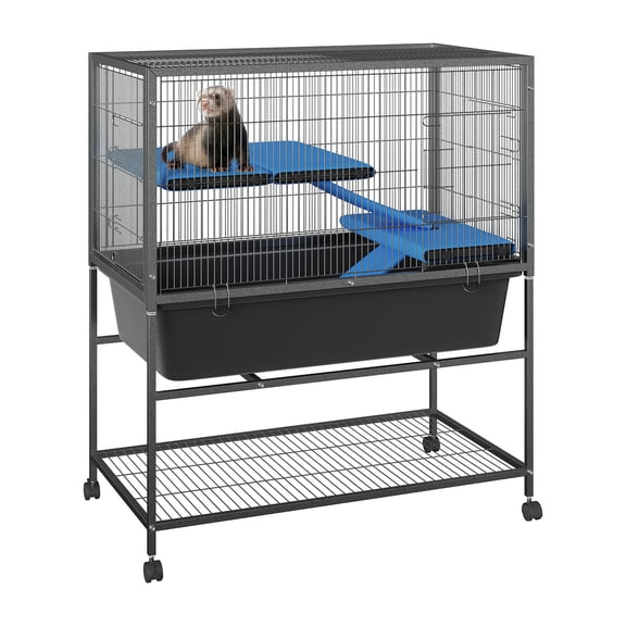 Gaderth Ferret Cage, 40.4" h Large Ferret Nation Cage with 3 Removable Platforms, Deep Tray, Storage Shelf, Metal Small Animal Cages on Wheels for Sugar Glider, Guinea Pigs, Chinchillas, Rabbit