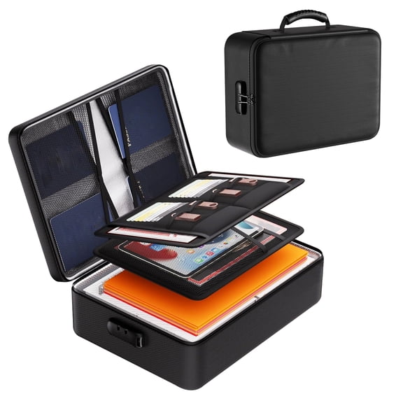 Gaderth Fireproof Document Box Hard Case, Hard Case Highly Flame-Resistant Fire Proof Waterproof File Organizer, File Box with Lock, Portable Document Storage Bag Organizer for Certificates Laptop