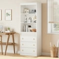 thumbnail image 1 of Gaderth Fluted Bookcase with Drawers, 70.8" 6-Tier White Bookshelf, Waved Design Storage Cabinet, Tall Book Shelf with Waved Design, Storage Cabinet with Open Shelf for Living Room Office, 1 of 8