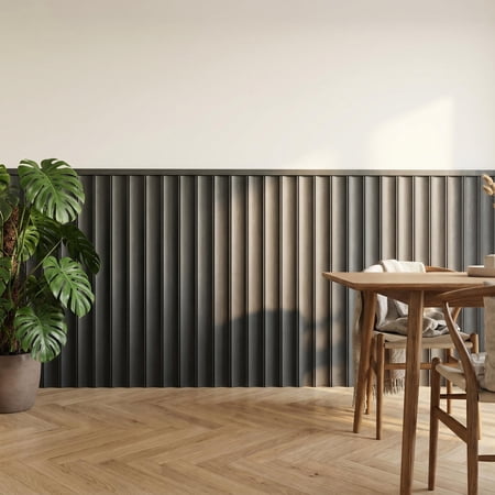 Gaderth Fluted PS Wainscoting Wall Panel Kit, 3D Wall Accents, 40in Height Vertical Groove Decorative Wall Board with Top Molding, Paintable Peel & Stick Wall Wainscoting
