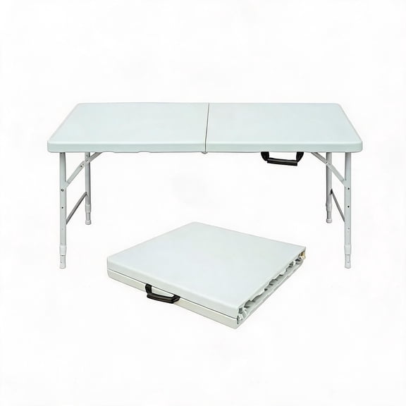Gaderth Foldable Table,4FT Plastic Folding Table With Handle,Waterproof Portable Folding Table With Adjustable Height,Anti-Slip Feet For Party Dining Wedding Event Picnic Camping Indoor Outdoor,1PCS