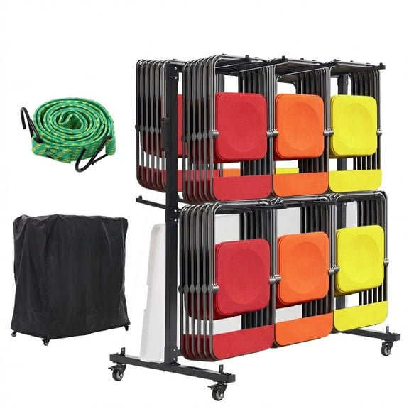 Gaderth Folding Chair Storage Rack And Table Cart For 42 Chairs or 12 Tables, Folding Chair Holder,800 Lbs Capacity,Rolling Chair Cart With Dust Cover, Elastic Cords
